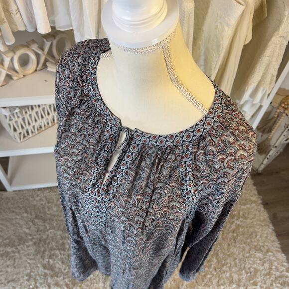 Loft Women's Size M Long Sleeve Floral Keyhole Tie Top #0372 - Picture 4 of 7